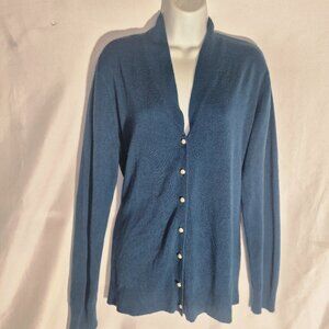 JACLYN SMITH turquoise sweater w/ faux white pearl buttons in size XXL